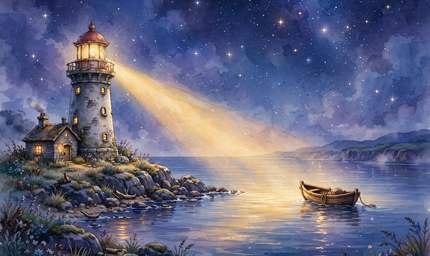 The Old Lighthouse and the Little Boat